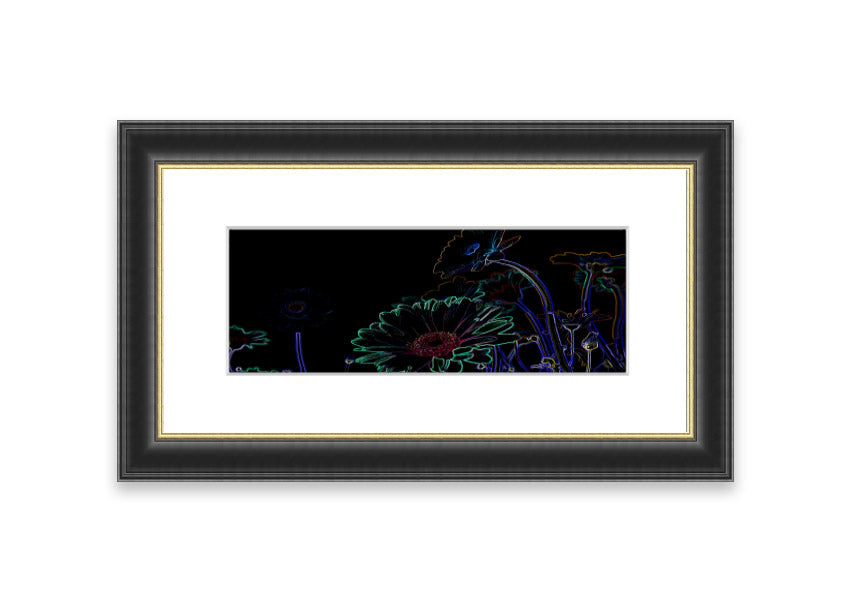 Vibrant Abstarct Neon Floral 04 framed print with colorful floral design, ready to hang.