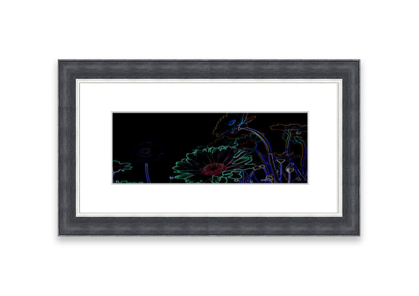 Vibrant Abstarct Neon Floral 04 framed print with colorful floral design, ready to hang.