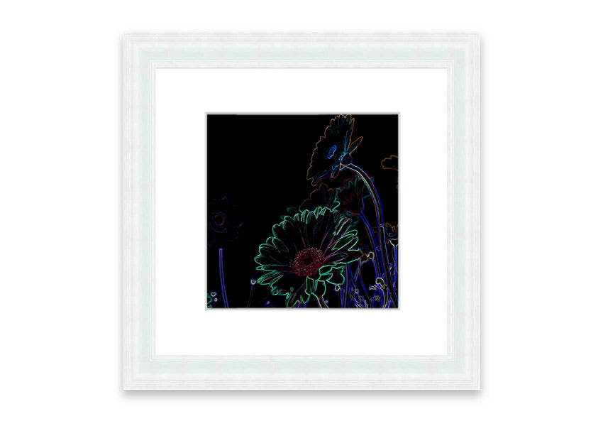 Vibrant Abstarct Neon Floral 04 framed print with colorful floral design, ready to hang.