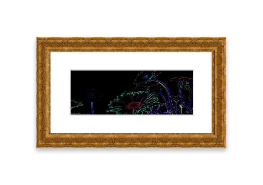 Vibrant Abstarct Neon Floral 04 framed print with colorful floral design, ready to hang.