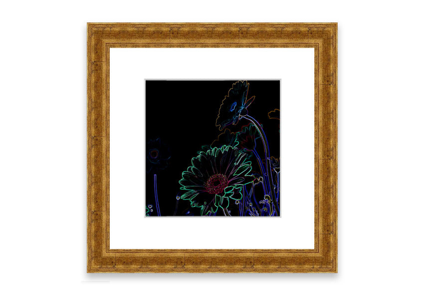 Vibrant Abstarct Neon Floral 04 framed print with colorful floral design, ready to hang.