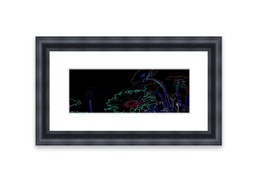 Vibrant Abstarct Neon Floral 04 framed print with colorful floral design, ready to hang.