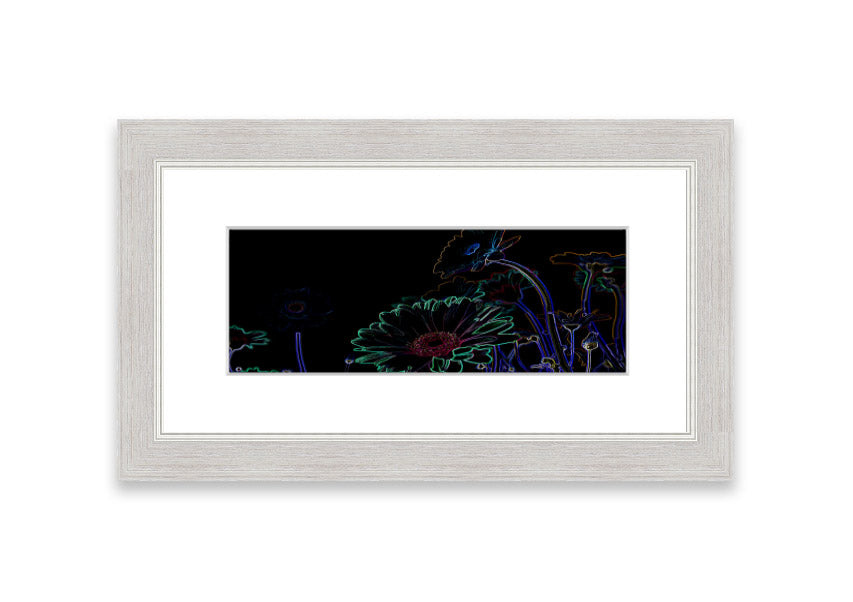 Vibrant Abstarct Neon Floral 04 framed print with colorful floral design, ready to hang.