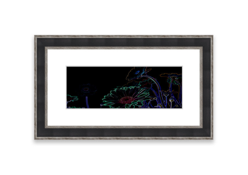 Vibrant Abstarct Neon Floral 04 framed print with colorful floral design, ready to hang.