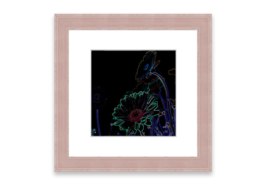 Vibrant Abstarct Neon Floral 04 framed print with colorful floral design, ready to hang.