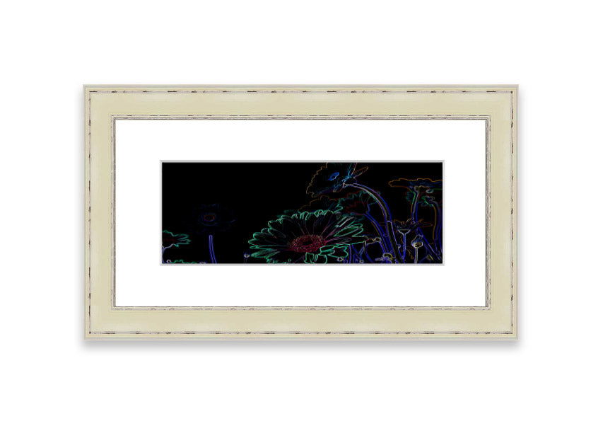 Vibrant Abstarct Neon Floral 04 framed print with colorful floral design, ready to hang.