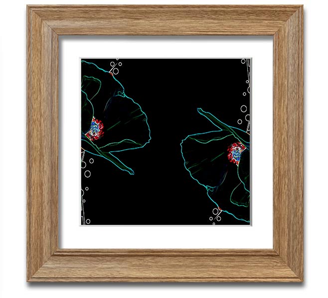 Vibrant square framed print featuring abstract neon floral design, ready to hang.