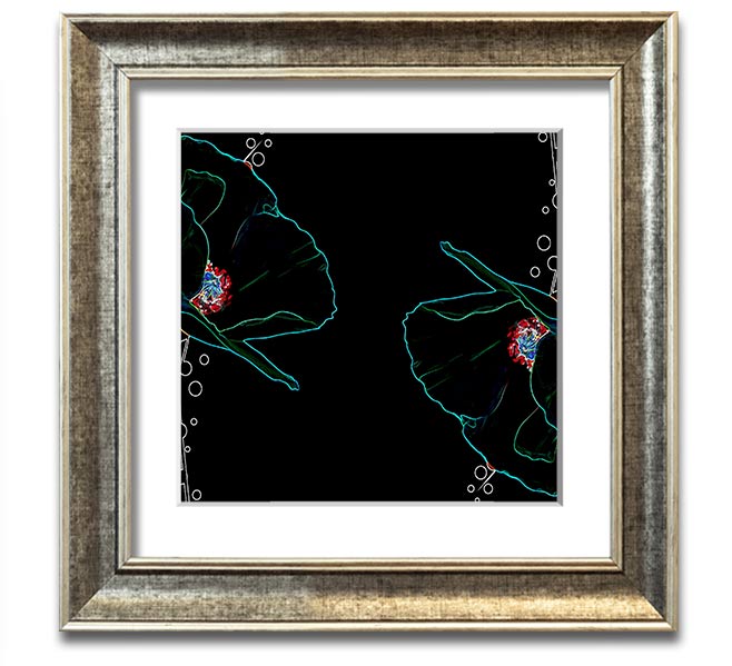 Vibrant square framed print featuring abstract neon floral design, ready to hang.