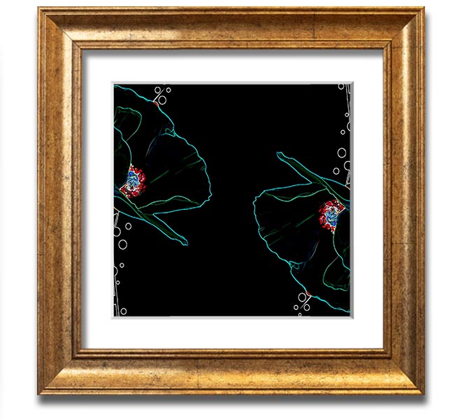 Vibrant square framed print featuring abstract neon floral design, ready to hang.