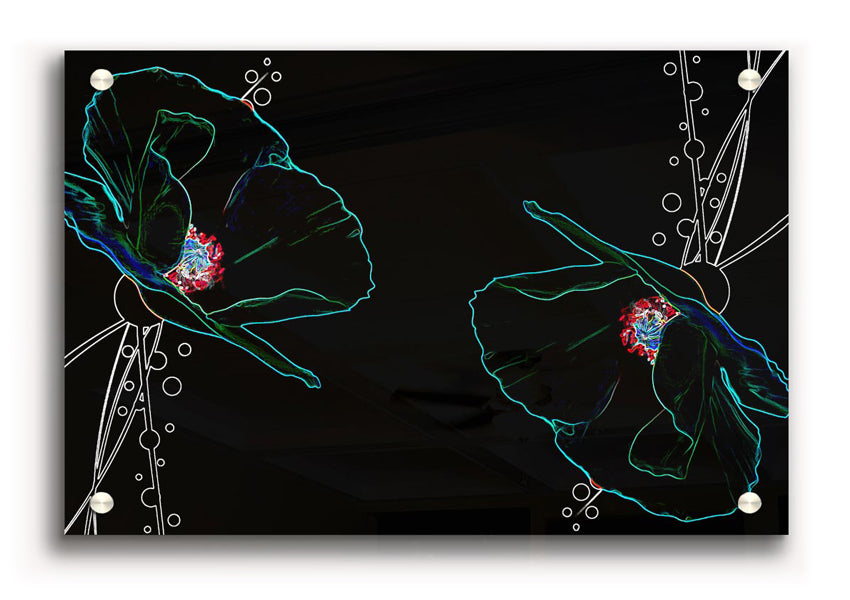 Abstarct Neon Floral 09 acrylic print featuring vibrant neon colors on a 5mm thick acrylic glass, ready to hang.