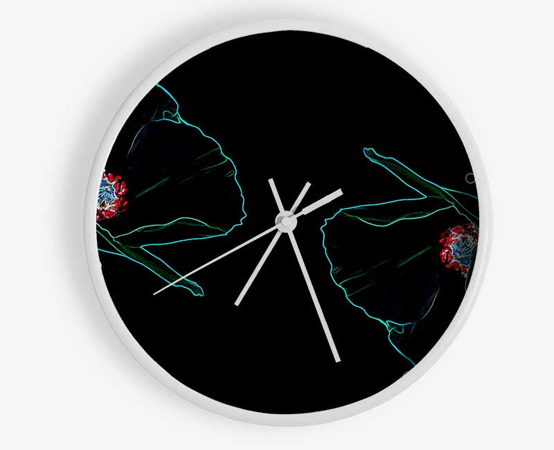 Abstract Neon Floral 09 clock made from natural bamboo with vibrant floral design and clear Plexiglas lens.