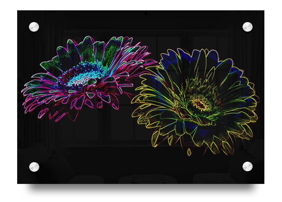 Vibrant Abstarct Neon Floral 12 acrylic print showcasing colorful floral patterns on a sleek 5mm thick acrylic glass.