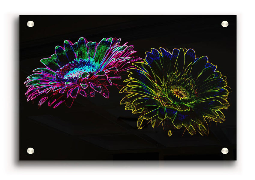 Vibrant Abstarct Neon Floral 12 acrylic print showcasing colorful floral patterns on a sleek 5mm thick acrylic glass.