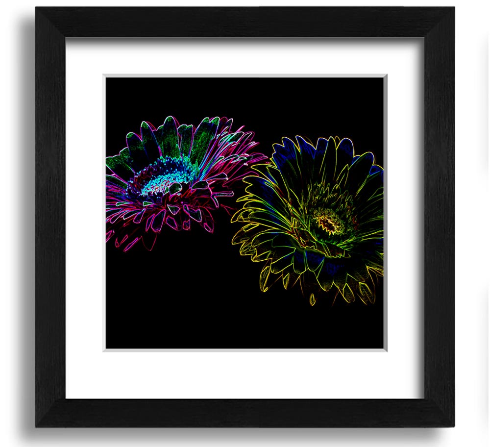 Abstract Neon Floral 12 square framed print with vibrant colors and floral design, ready to hang.