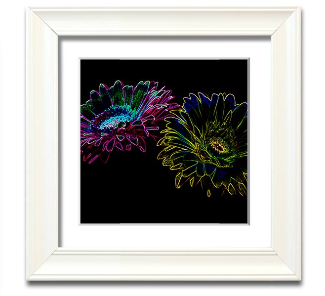 Abstract Neon Floral 12 square framed print with vibrant colors and floral design, ready to hang.