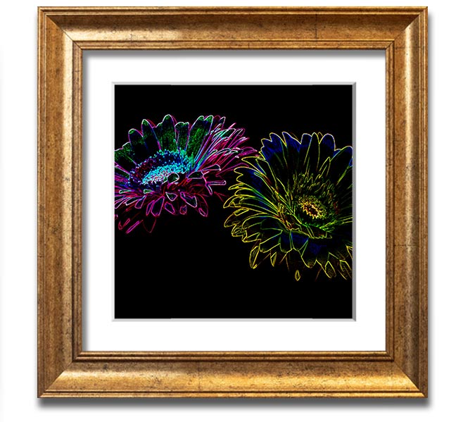 Abstract Neon Floral 12 square framed print with vibrant colors and floral design, ready to hang.