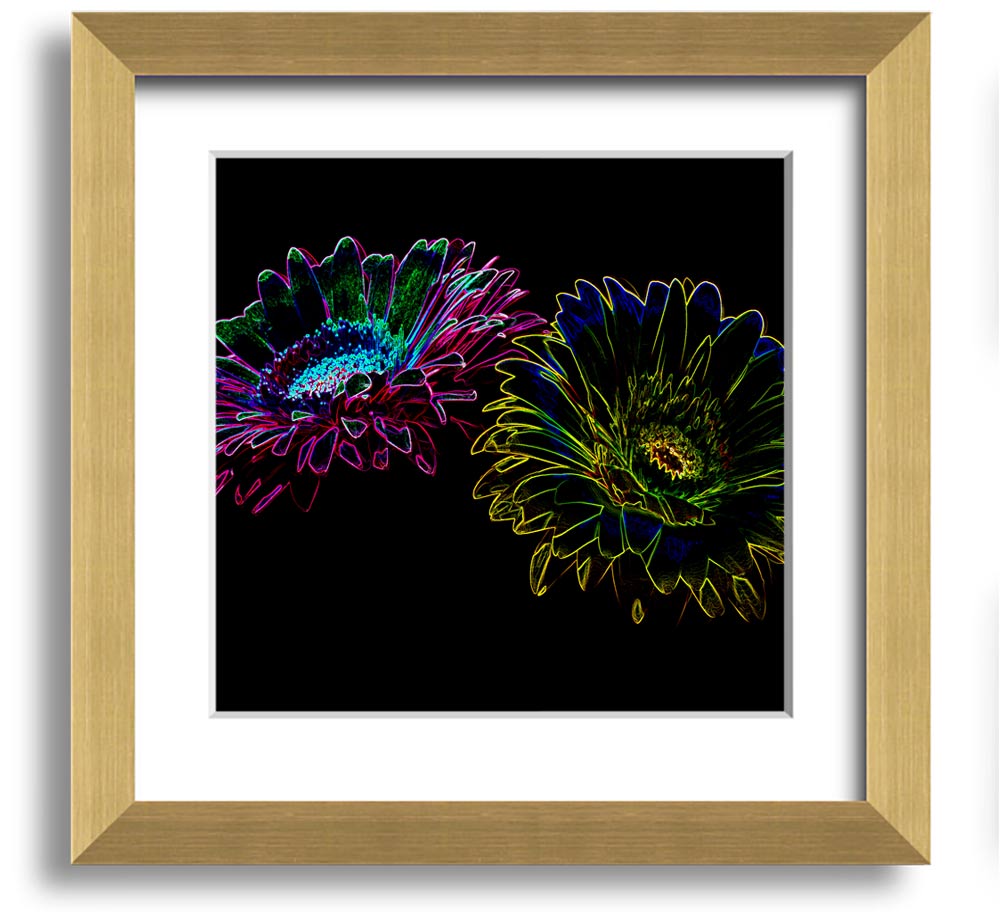 Abstract Neon Floral 12 square framed print with vibrant colors and floral design, ready to hang.