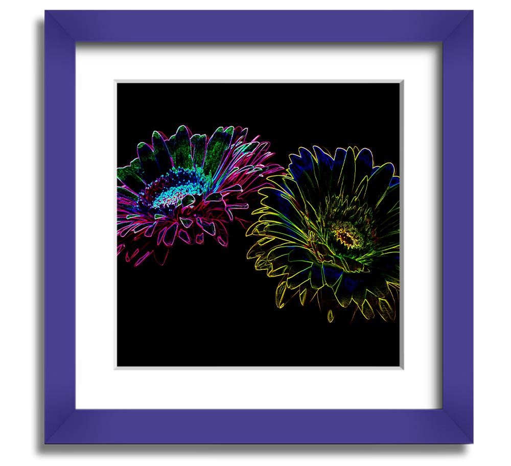 Abstract Neon Floral 12 square framed print with vibrant colors and floral design, ready to hang.