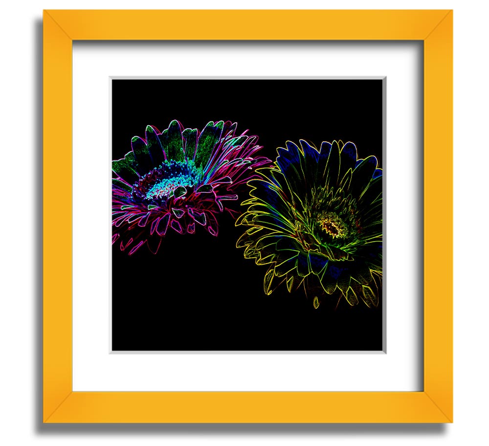 Abstract Neon Floral 12 square framed print with vibrant colors and floral design, ready to hang.