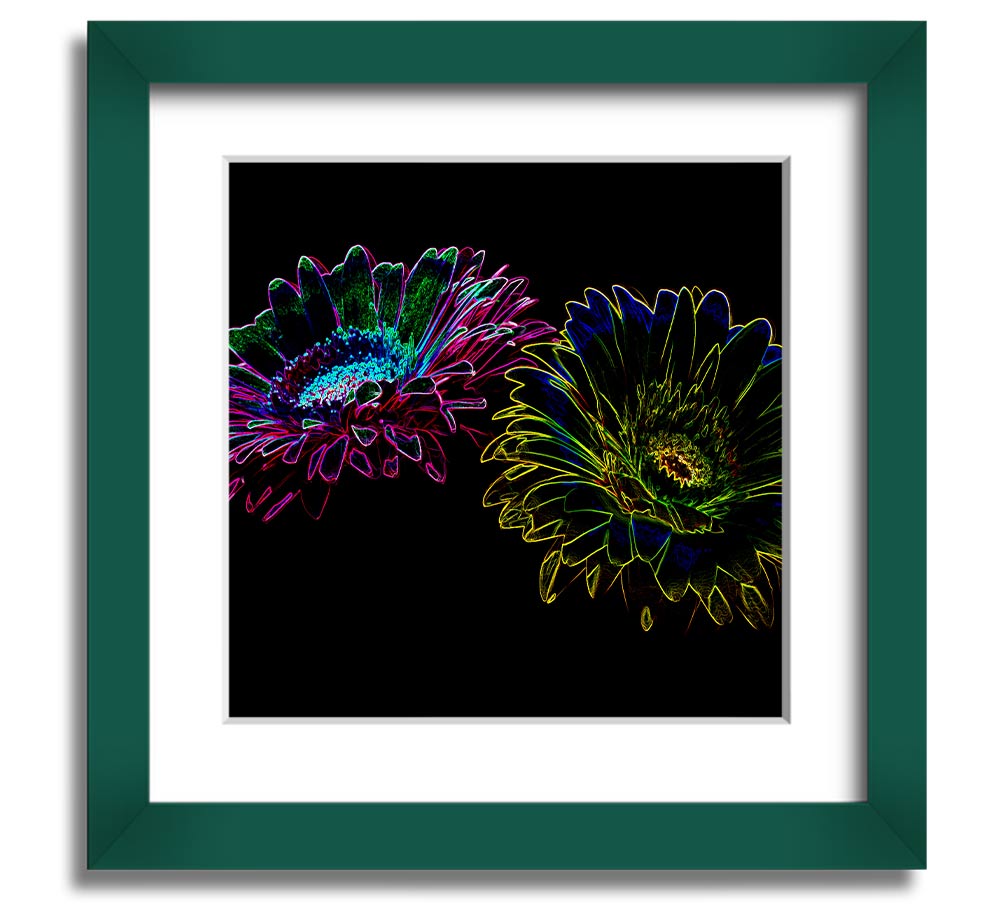 Abstract Neon Floral 12 square framed print with vibrant colors and floral design, ready to hang.