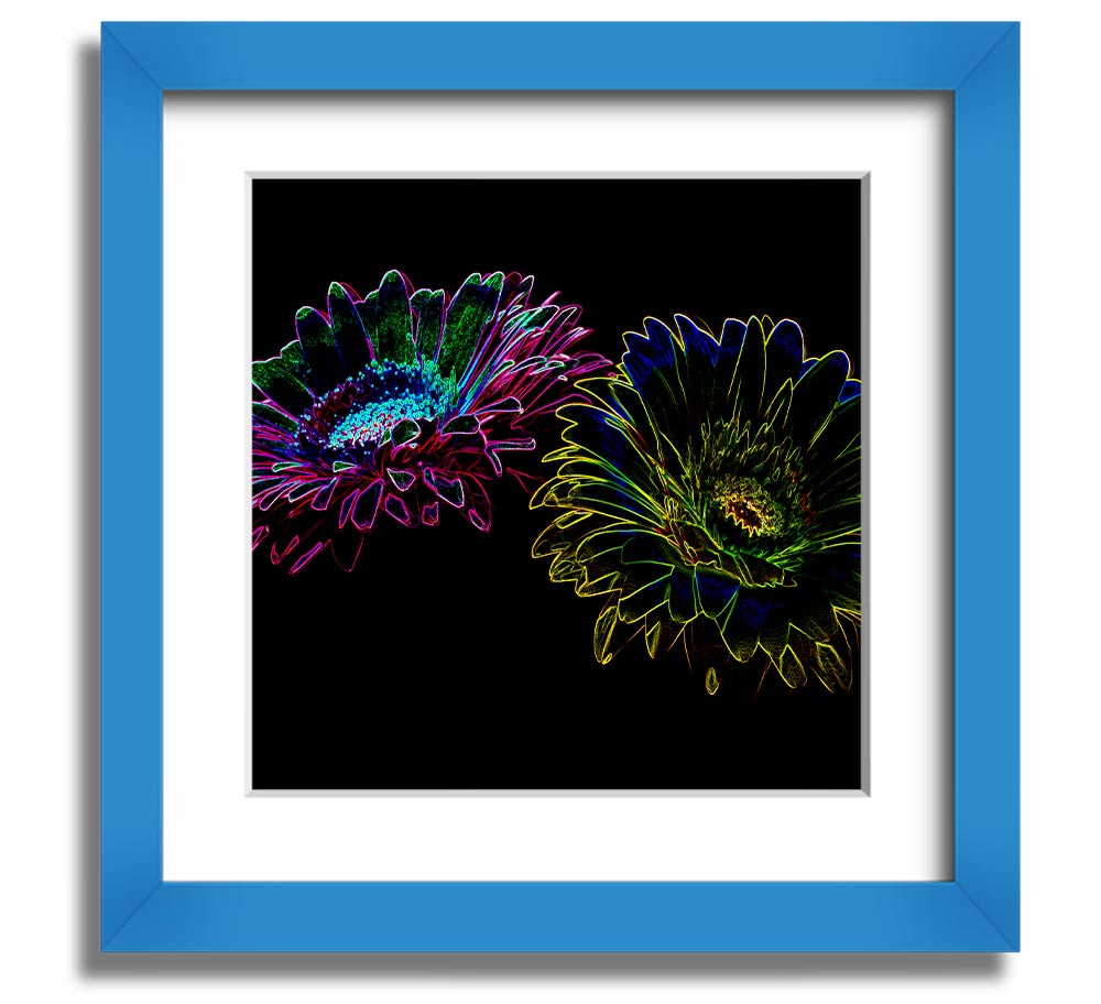 Abstract Neon Floral 12 square framed print with vibrant colors and floral design, ready to hang.