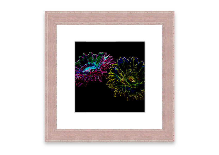 Vibrant Abstarct Neon Floral 12 framed print with colorful floral design, ready to hang.