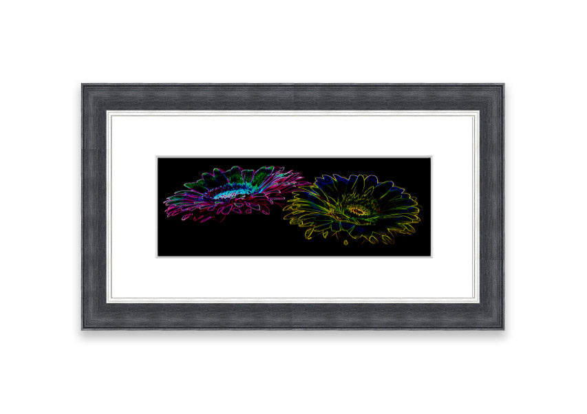 Vibrant Abstarct Neon Floral 12 framed print with colorful floral design, ready to hang.