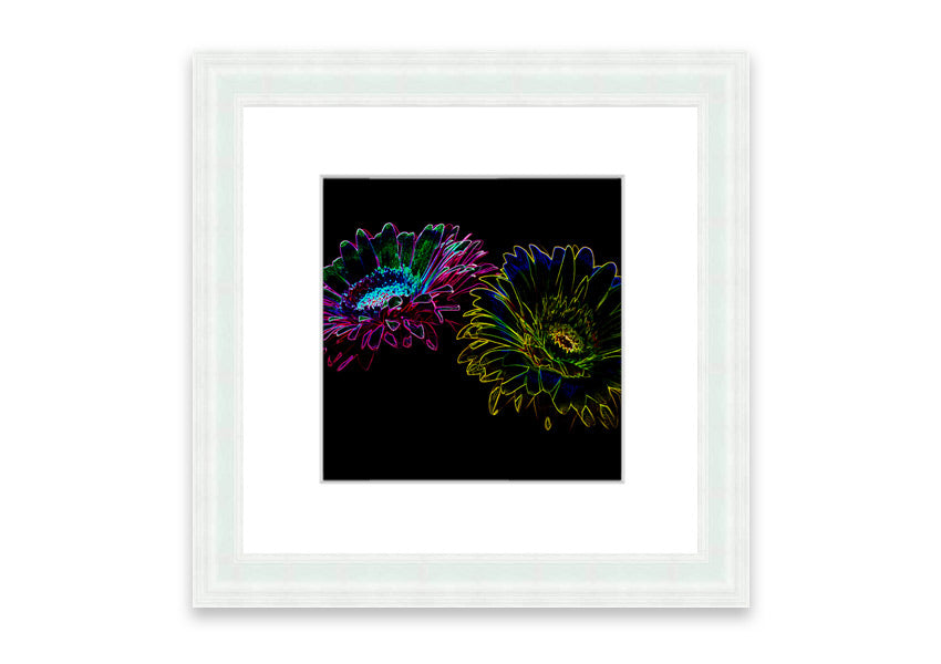 Vibrant Abstarct Neon Floral 12 framed print with colorful floral design, ready to hang.