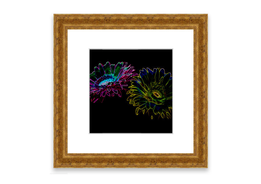 Vibrant Abstarct Neon Floral 12 framed print with colorful floral design, ready to hang.