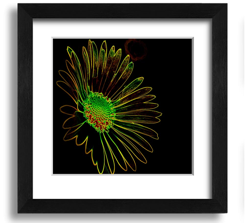 Abstarct Neon Floral 13 square framed print featuring vibrant neon colors and floral design, ready to hang.