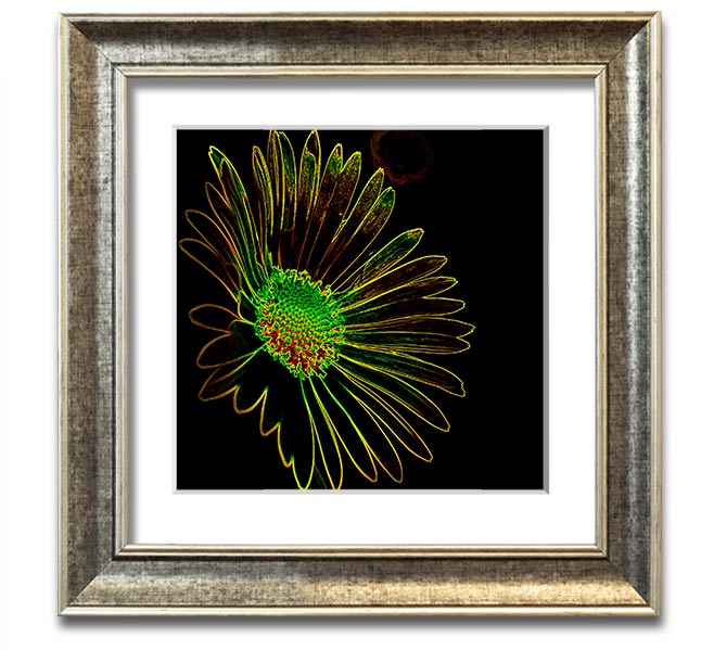 Abstarct Neon Floral 13 square framed print featuring vibrant neon colors and floral design, ready to hang.