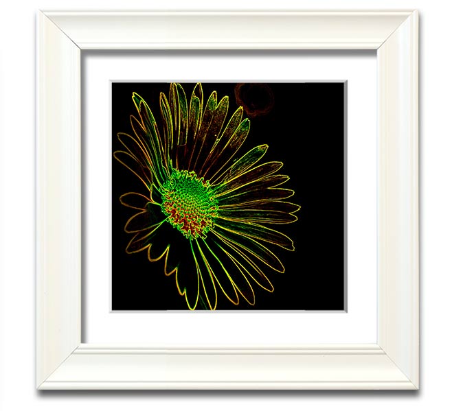 Abstarct Neon Floral 13 square framed print featuring vibrant neon colors and floral design, ready to hang.