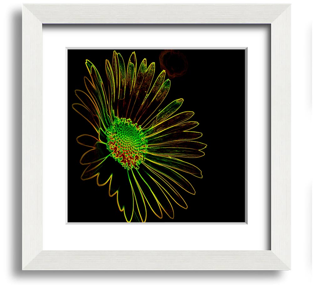 Abstarct Neon Floral 13 square framed print featuring vibrant neon colors and floral design, ready to hang.