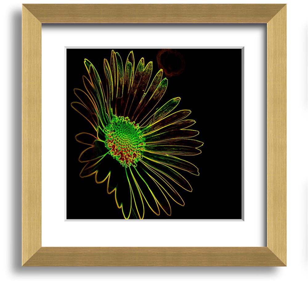 Abstarct Neon Floral 13 square framed print featuring vibrant neon colors and floral design, ready to hang.