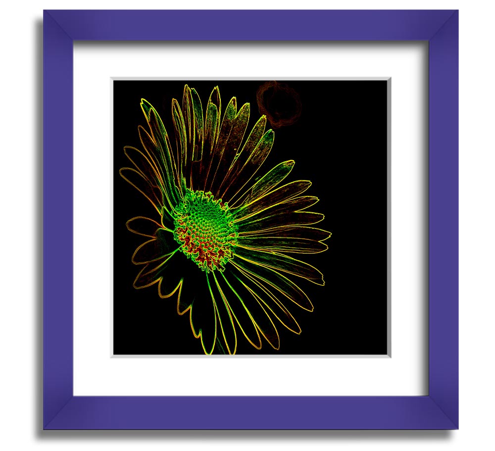 Abstarct Neon Floral 13 square framed print featuring vibrant neon colors and floral design, ready to hang.