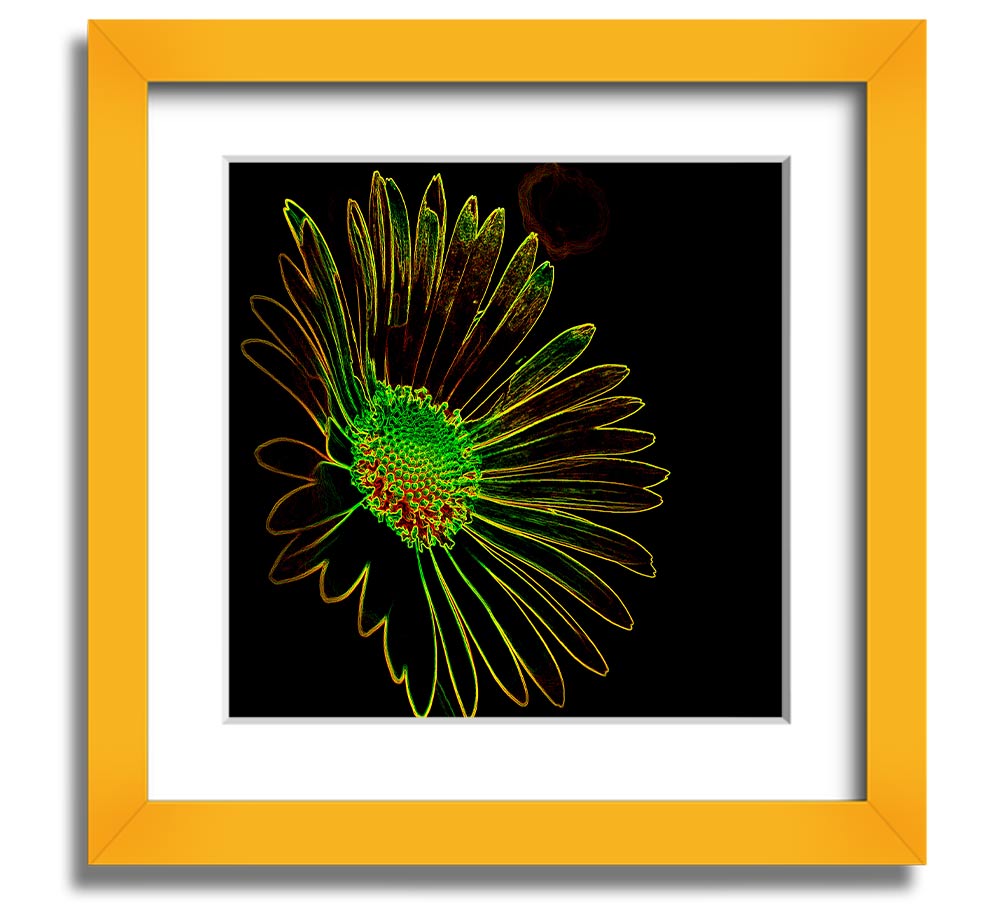 Abstarct Neon Floral 13 square framed print featuring vibrant neon colors and floral design, ready to hang.