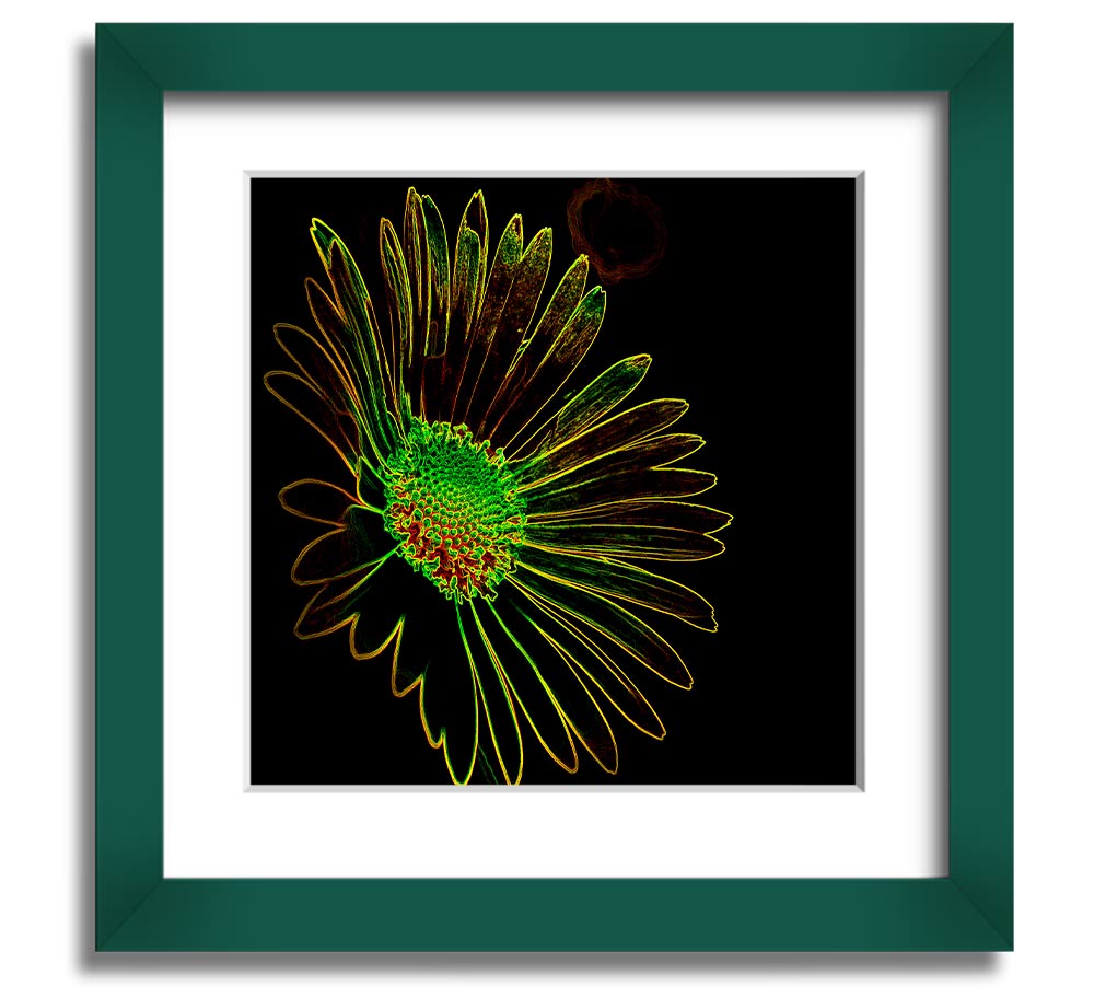 Abstarct Neon Floral 13 square framed print featuring vibrant neon colors and floral design, ready to hang.