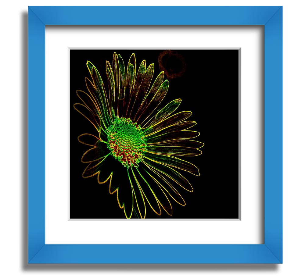 Abstarct Neon Floral 13 square framed print featuring vibrant neon colors and floral design, ready to hang.