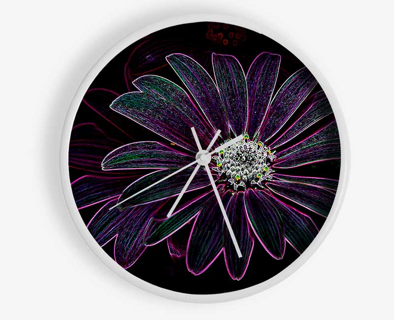 Abstract Neon Floral 14 clock made from natural bamboo with vibrant floral design and clear Plexiglas lens.