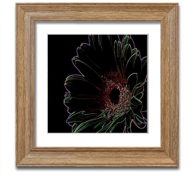 Abstarct Neon Floral 16 square framed print showcasing vibrant neon flowers in a stylish frame.