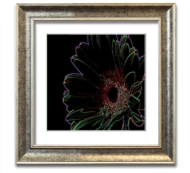 Abstarct Neon Floral 16 square framed print showcasing vibrant neon flowers in a stylish frame.