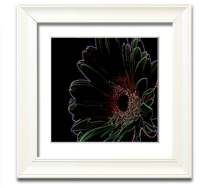 Abstarct Neon Floral 16 square framed print showcasing vibrant neon flowers in a stylish frame.