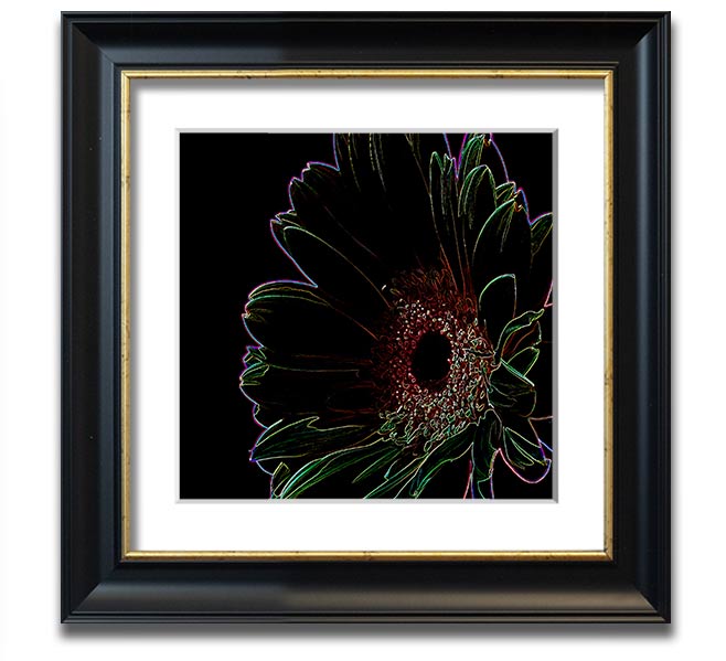 Abstarct Neon Floral 16 square framed print showcasing vibrant neon flowers in a stylish frame.