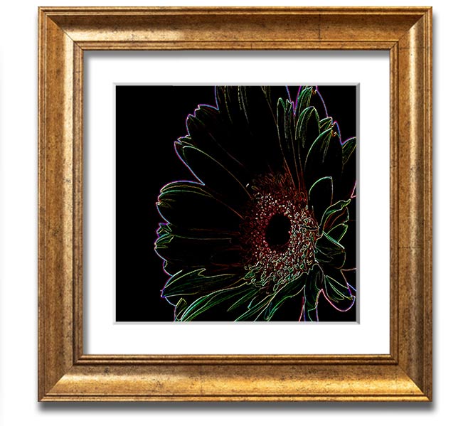 Abstarct Neon Floral 16 square framed print showcasing vibrant neon flowers in a stylish frame.