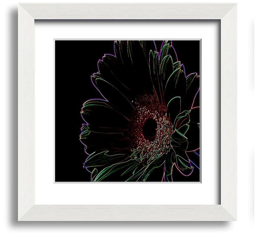 Abstarct Neon Floral 16 square framed print showcasing vibrant neon flowers in a stylish frame.