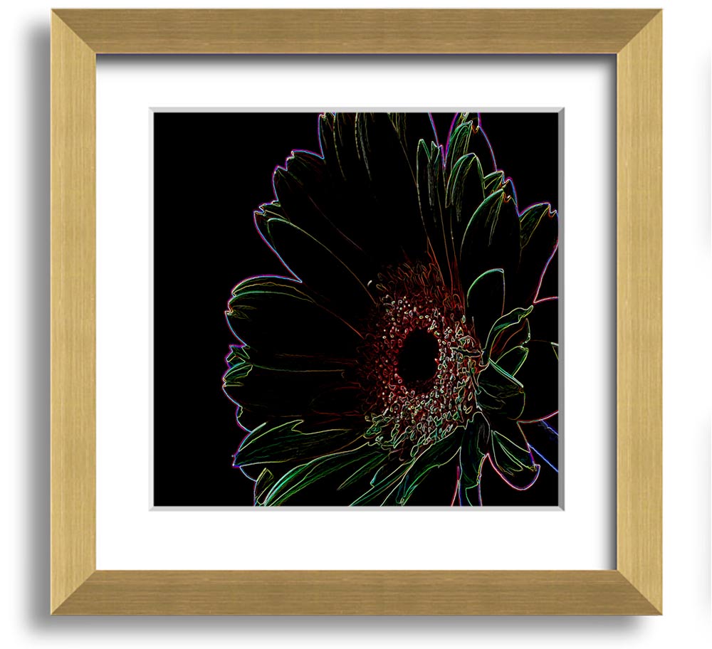 Abstarct Neon Floral 16 square framed print showcasing vibrant neon flowers in a stylish frame.