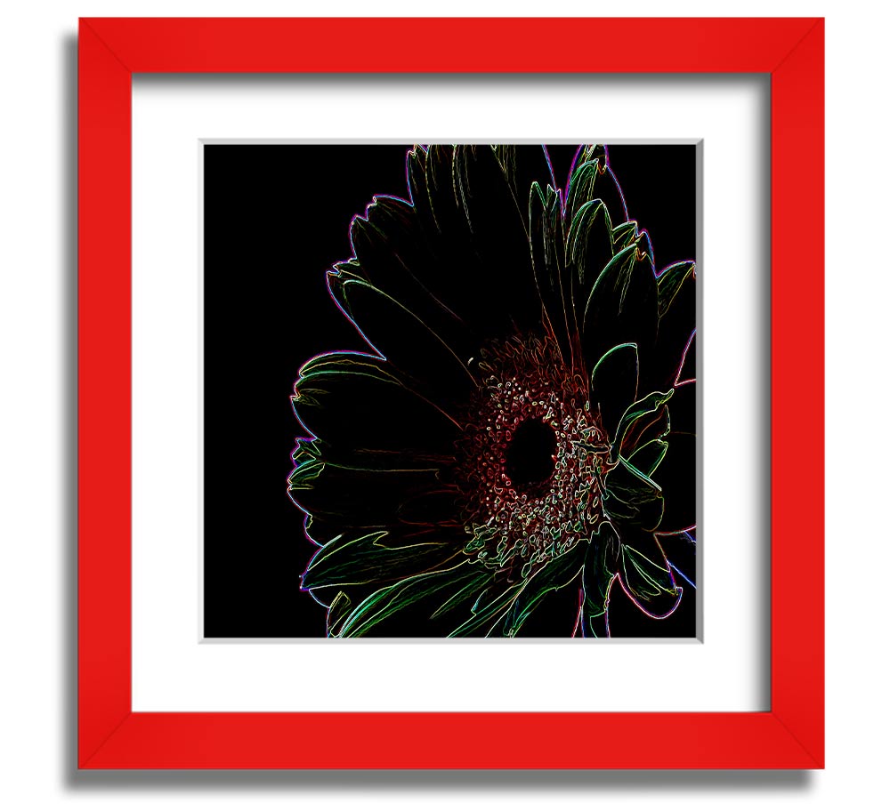 Abstarct Neon Floral 16 square framed print showcasing vibrant neon flowers in a stylish frame.