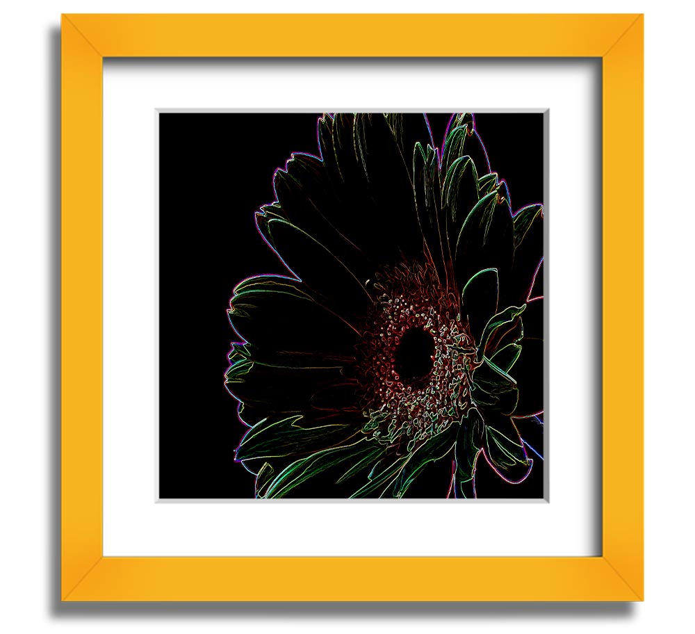 Abstarct Neon Floral 16 square framed print showcasing vibrant neon flowers in a stylish frame.