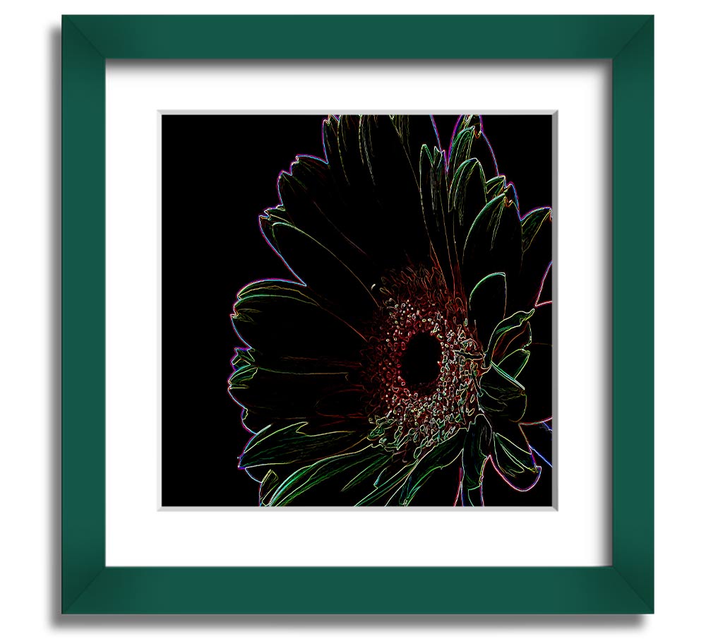 Abstarct Neon Floral 16 square framed print showcasing vibrant neon flowers in a stylish frame.