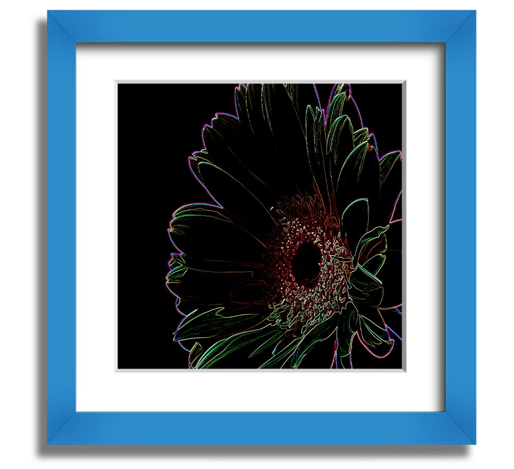 Abstarct Neon Floral 16 square framed print showcasing vibrant neon flowers in a stylish frame.